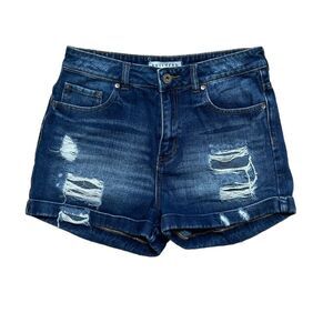Distressed Denim Blue Shorts